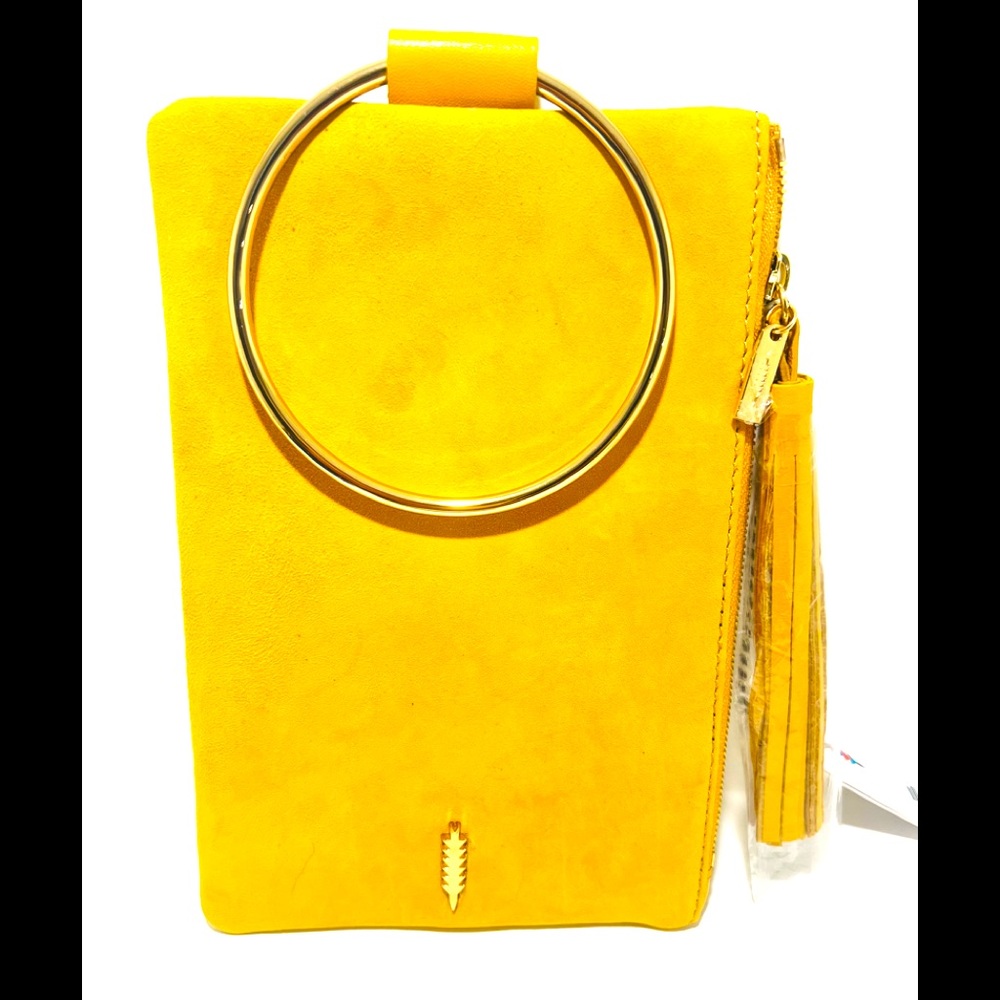 THACKER Nolita Ring Handle Suede Clutch-Dijon Gold NWT